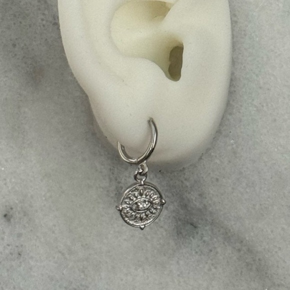 Sterling Silver Evil Eye Coin Crystal Earrings Brand New - Picture 2 of 3